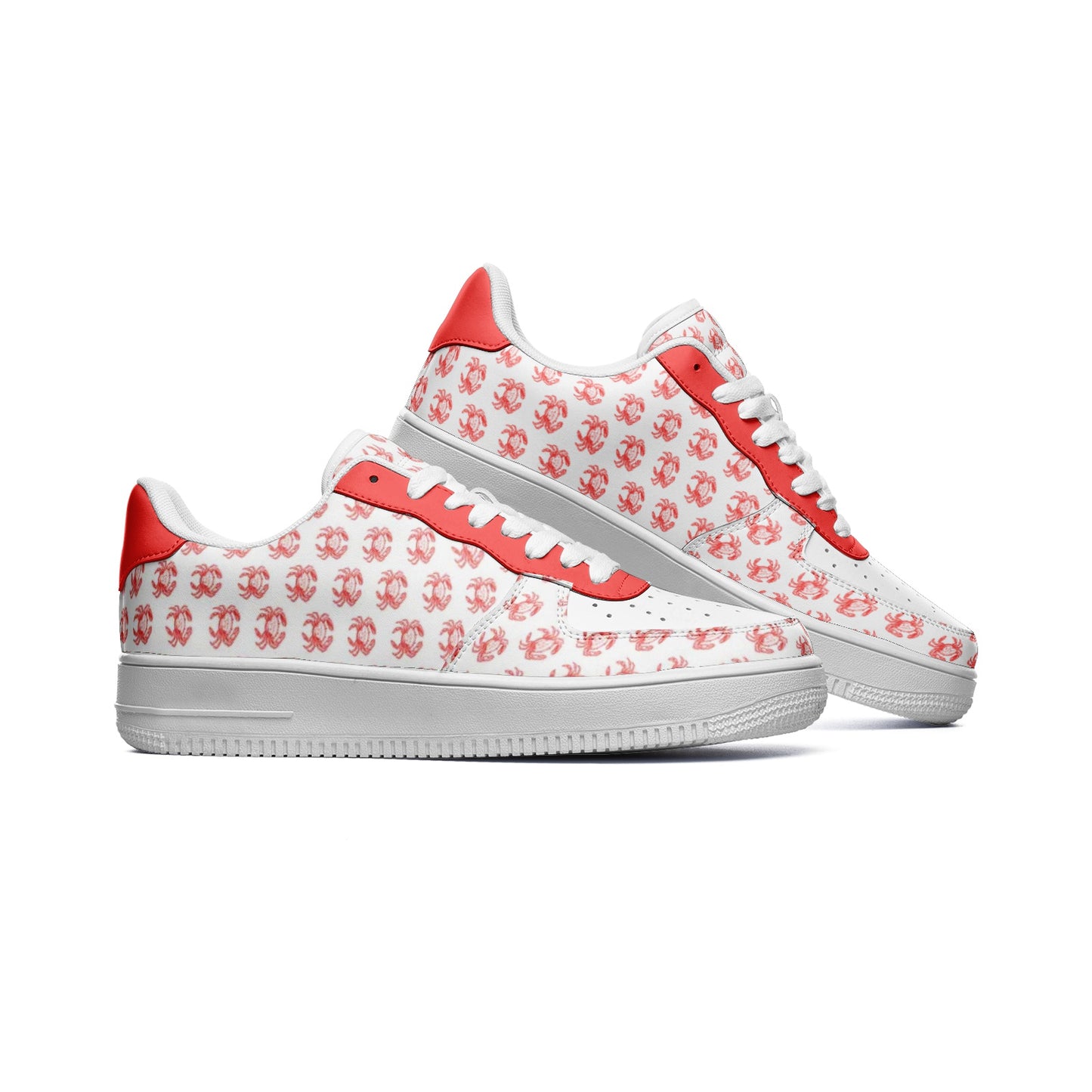 Feeling Crabby Red & White Patterned Unisex Low Top Leather Sneakers